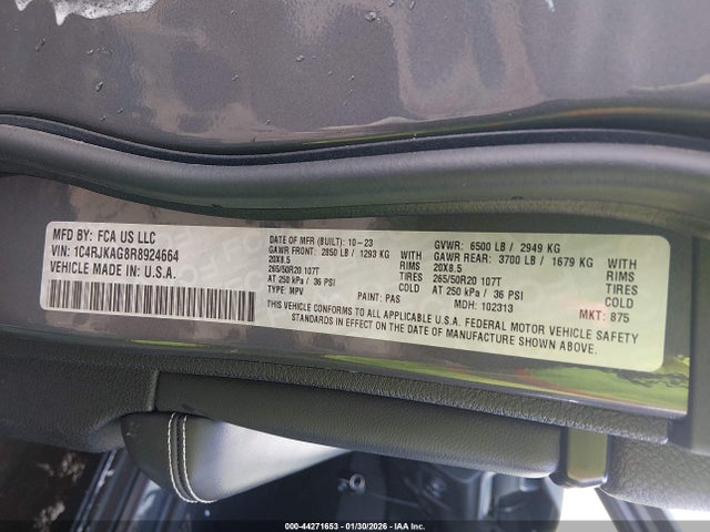 Продажа на аукционе авто 2024 Jeep Grand Cherokee L Altitude 4x4, vin: 1C4RJKAG8R8924664, номер лота: 44271653