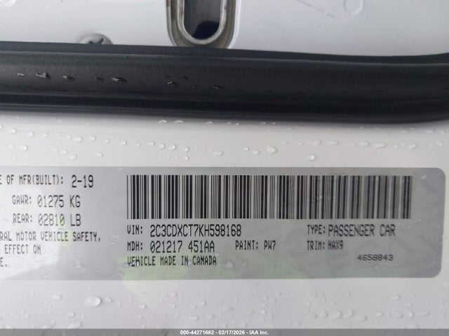 2C3CDXCT7KH598168 Dodge Charger R/t Rwd