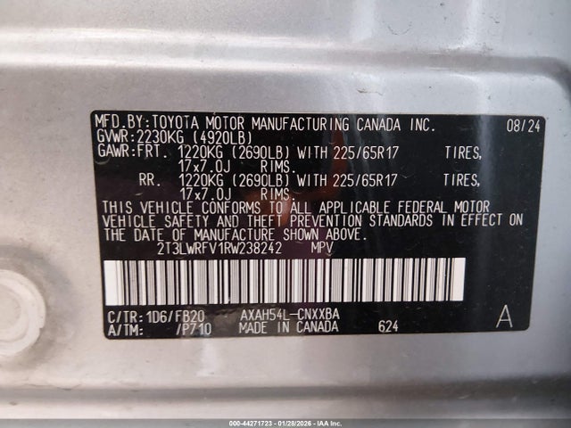 2T3LWRFV1RW238242 Toyota Rav4 Hybrid Le