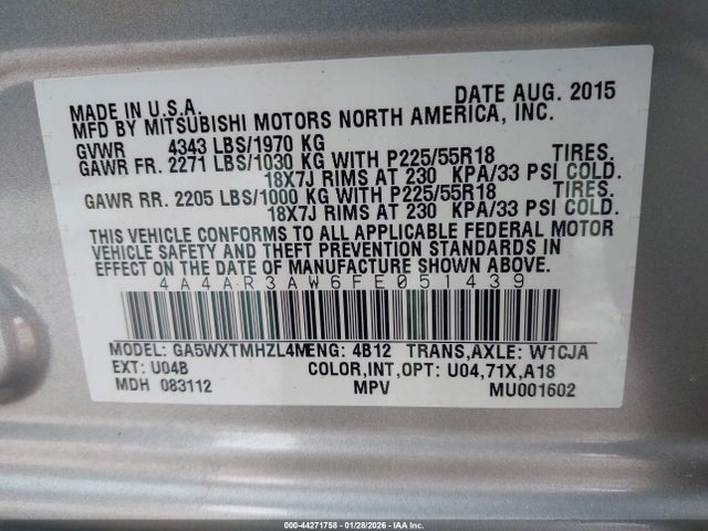 2015 MITSUBISHI OUTLANDER SPORT 4A4AR3AW6FE051439 Photo 8