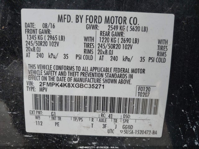 Ford Edge Titanium 2016 2FMPK4K8XGBC35271 Image 9
