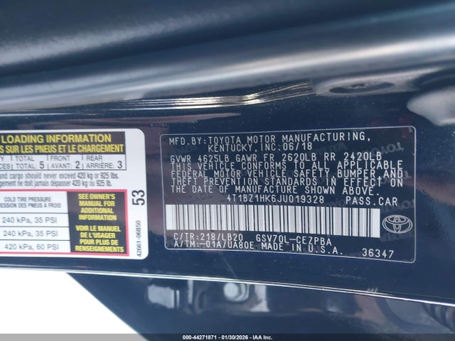 4T1BZ1HK6JU019328 Toyota Camry Xse V6