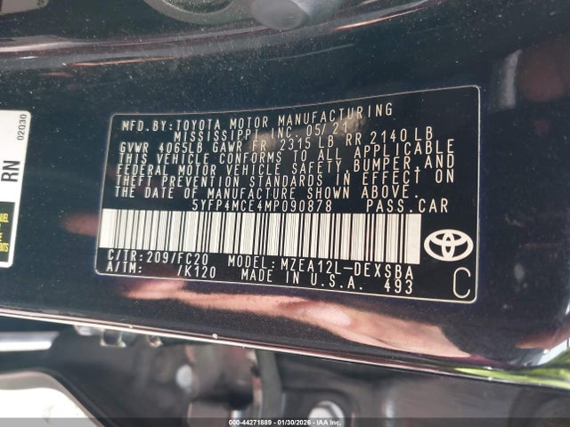 2021 Toyota Corolla Se მანქანა იყიდება აუქციონზე, vin: 5YFP4MCE4MP090878, აუქციონის ნომერი: 44271889