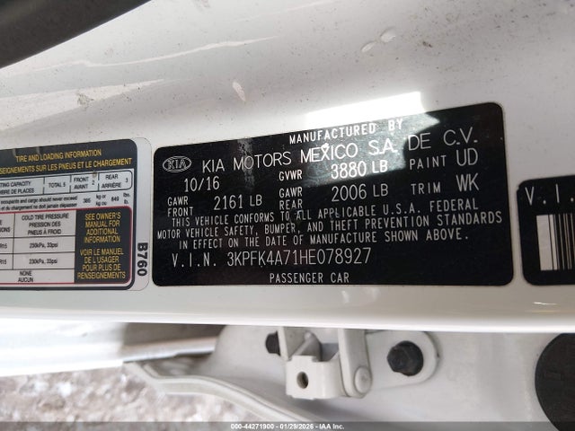 Aukcja sprzedaży 2017 Kia Forte Lx, vin: 3KPFK4A71HE078927, numer aukcji: 44271900