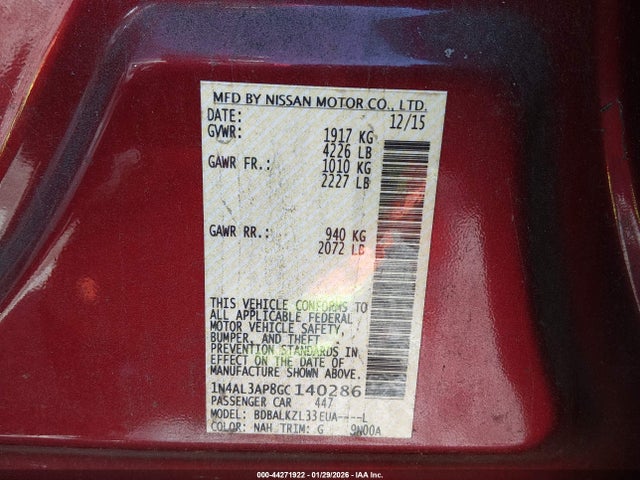 1N4AL3AP8GC140286 Nissan Altima 2.5 Sv