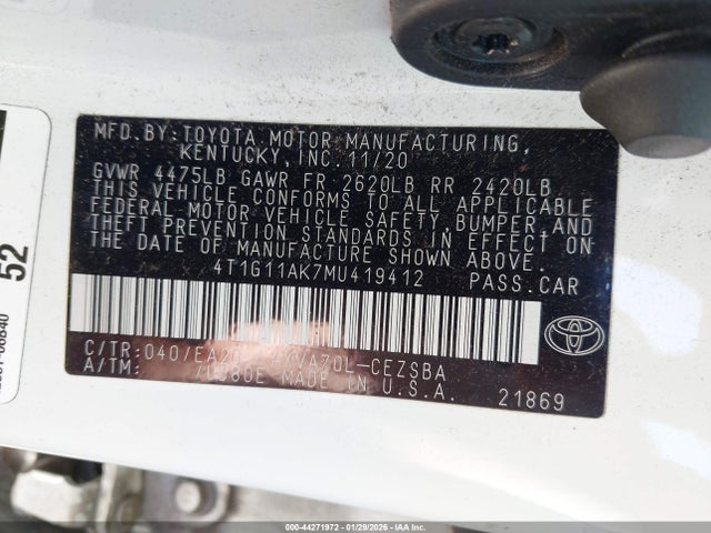 4T1G11AK7MU419412 Toyota CAMRY SE