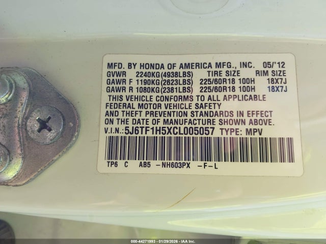 2012 HONDA CROSSTOUR 5J6TF1H5XCL005057 Photo 8