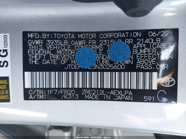 JTDEPMAE3N3025600 Toyota COROLLA LE