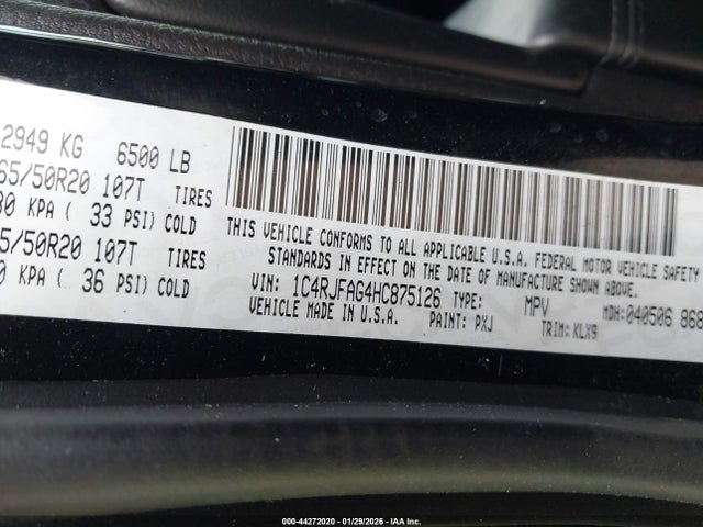 Продаж на аукціоні авто 2017 Jeep Grand Cherokee Altitude 4x4, vin: 1C4RJFAG4HC875126, номер лоту: 44272020