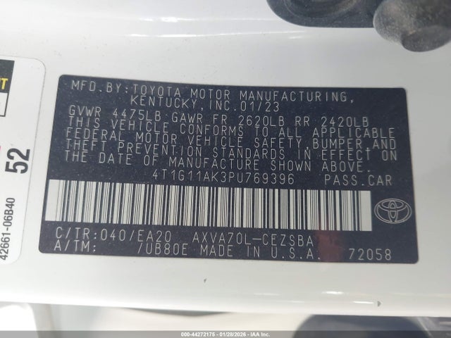4T1G11AK3PU769396 Toyota CAMRY SE