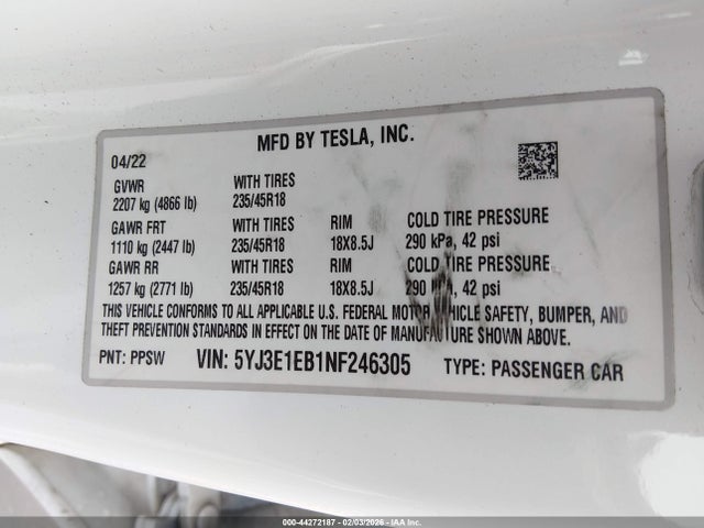 2022 TESLA MODEL 3 5YJ3E1EB1NF246305 Photo 8