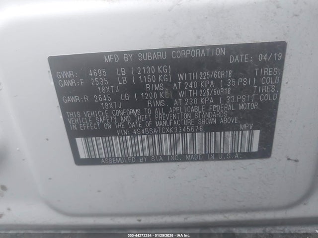 Продаж на аукціоні авто 2019 Subaru Outback 2.5i Touring, vin: 4S4BSATCXK3345676, номер лоту: 44272254