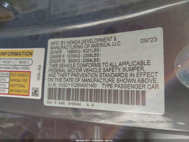 1HGCY1F25RA001450 Honda ACCORD LX