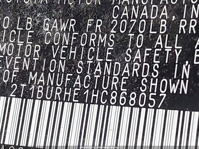 2T1BURHE1HC868057 Toyota Corolla Xse