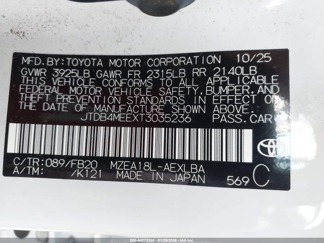Toyota COROLLA LE 2026 JTDB4MEEXT3035236 Image 9