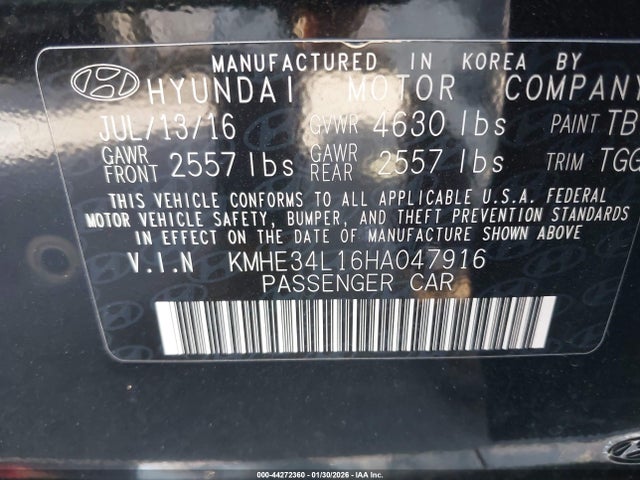 KMHE34L16HA047916 Hyundai Sonata Hybrid Limited