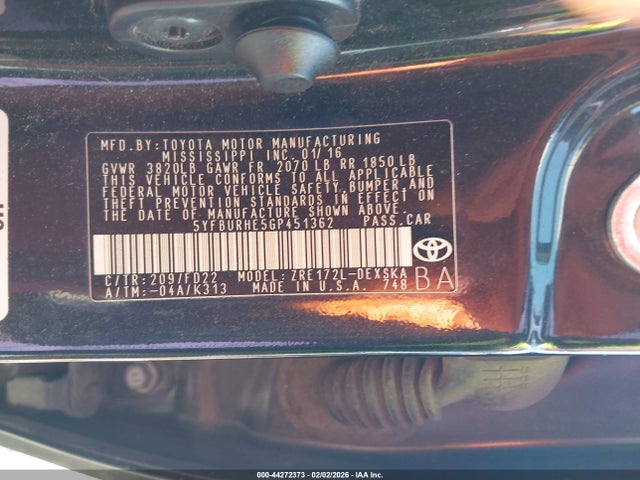 5YFBURHE5GP451362 Toyota Corolla S Plus