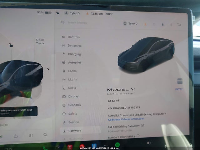 2026 Tesla Model Y Premium Rear-wheel Drive/standard Rear-wheel Drive მანქანა იყიდება აუქციონზე, vin: 7SAYGDED1TF456373, აუქციონის ნომერი: 44272382