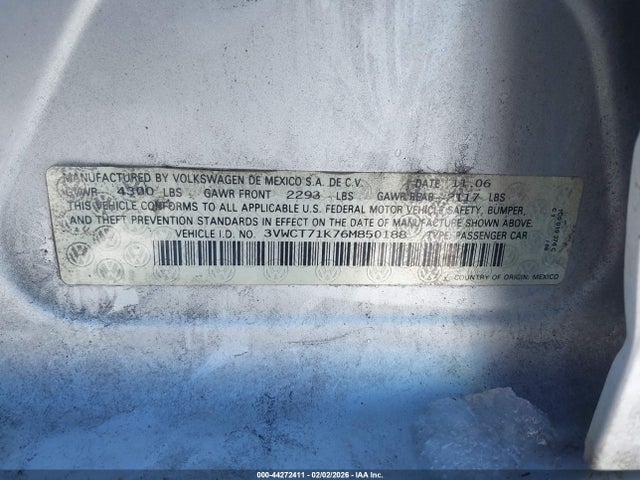 Aukcja sprzedaży 2006 Volkswagen Jetta Diesel, vin: 3VWCT71K76M850188, numer aukcji: 44272411