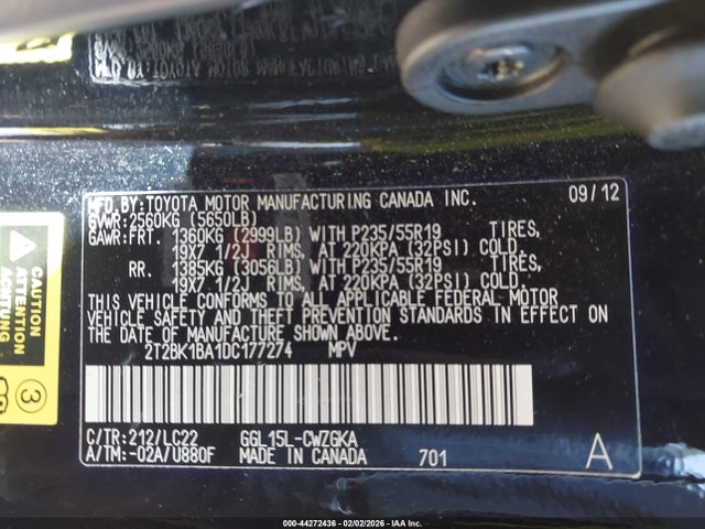 Aukcja sprzedaży 2013 Lexus Rx 350 F Sport, vin: 2T2BK1BA1DC177274, numer aukcji: 44272436