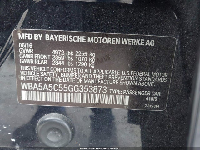 Aukcja sprzedaży 2016 Bmw 528i, vin: WBA5A5C55GG353873, numer aukcji: 44272448