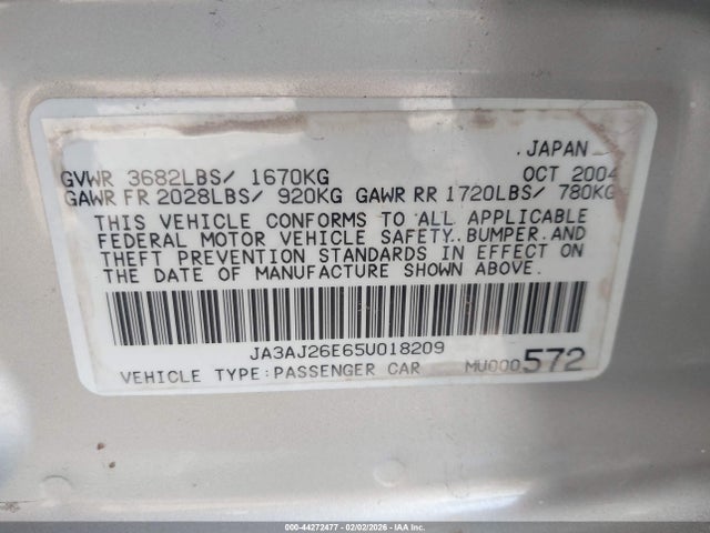 2005 MITSUBISHI LANCER JA3AJ26E65U018209 Photo 8