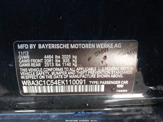 Aukcja sprzedaży 2014 Bmw 328i, vin: WBA3C1C54EK110091, numer aukcji: 44272490