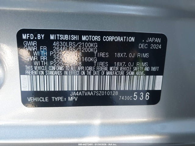 Продаж на аукціоні авто 2025 Mitsubishi Eclipse Cross Le S-awc, vin: JA4ATVAA7SZ010128, номер лоту: 44272491