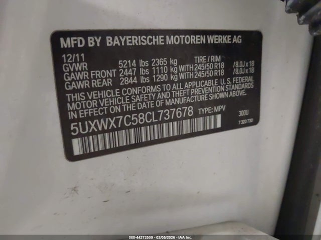 2012 BMW X3 5UXWX7C58CL737678 Photo 8