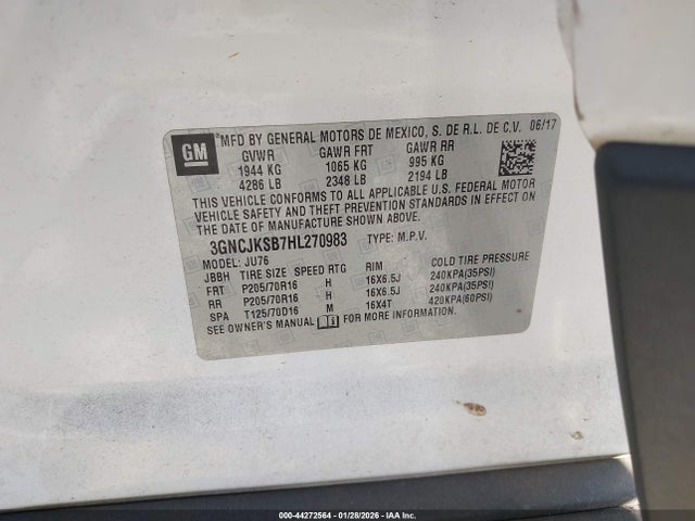 Chevrolet TRAX LS 2017 3GNCJKSB7HL270983 Image 9