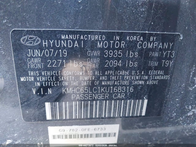 KMHC65LC1KU168316 Hyundai Ioniq Hybrid Blue