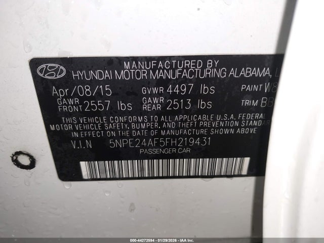 5NPE24AF5FH219431 Hyundai SONATA SE