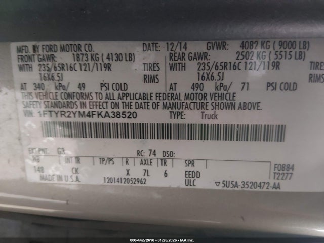 1FTYR2YM4FKA38520 Ford Transit-250