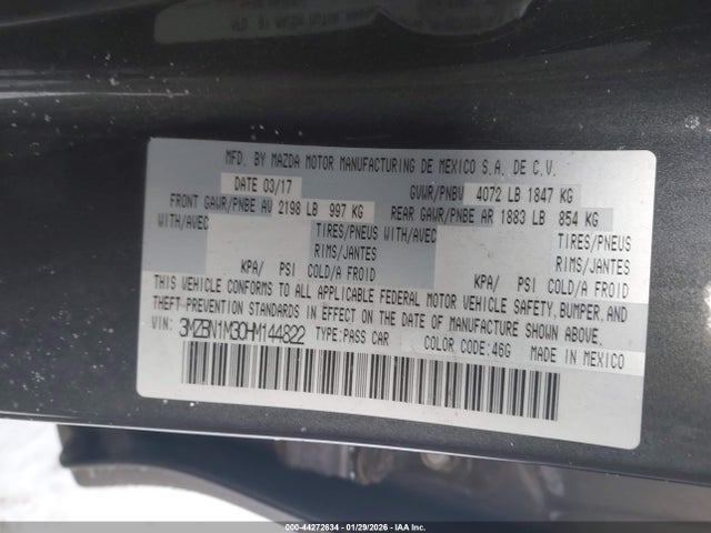 44272634 :رقم المزاد ، 3MZBN1M30HM144822 vin ، 2017 Mazda Mazda3 Grand Touring مزاد بيع