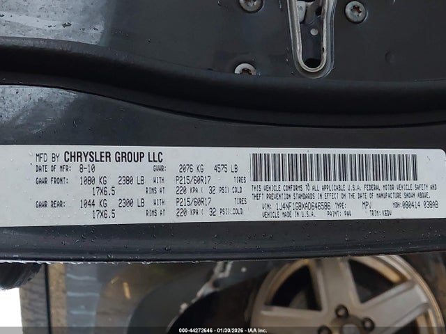44272646 :رقم المزاد ، 1J4NF1GBXAD646586 vin ، 2010 Jeep Patriot Sport مزاد بيع