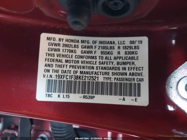 19XFC1F38KE212521 Honda CIVIC EX
