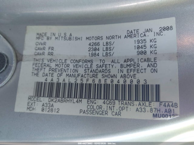 2008 MITSUBISHI ECLIPSE SPYDER 4A3AL25F68E040003 Photo 8