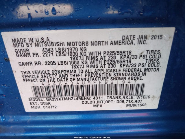 2015 MITSUBISHI OUTLANDER SPORT 4A4AR3AU9FE021947 Photo 8