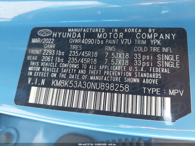 2022 HYUNDAI KONA KM8K53A30NU898258 Photo 8