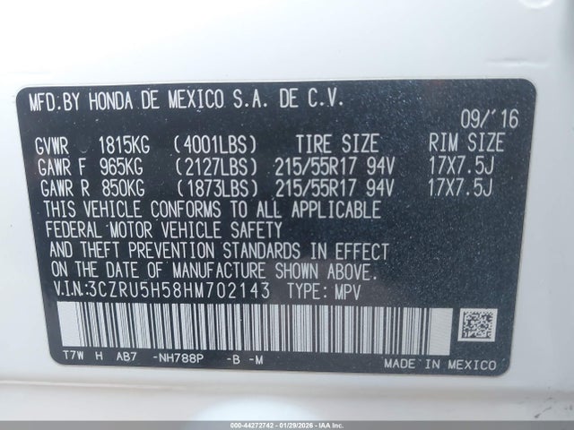 3CZRU5H58HM702143 Honda HR-V EX