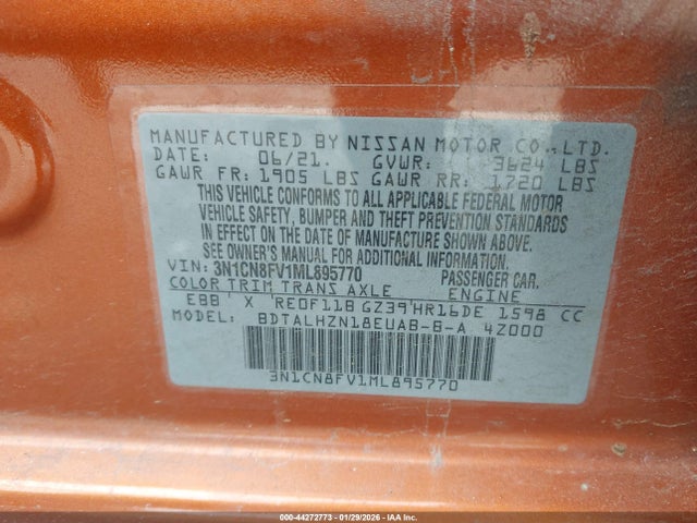 Nissan Versa Sr Xtronic Cvt 2021 3N1CN8FV1ML895770 Image 9
