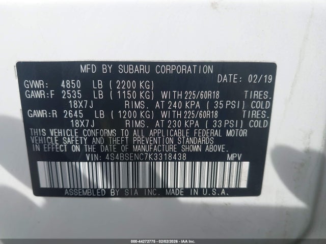4S4BSENC7K3318438 Subaru Outback 3.6r Limited