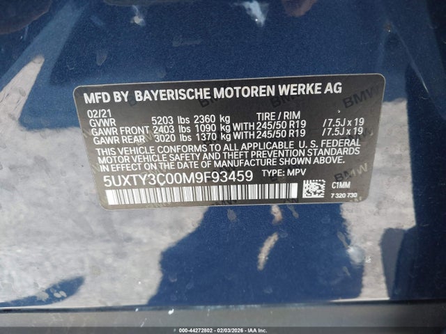 Продажа на аукционе авто 2021 Bmw X3 Sdrive30i, vin: 5UXTY3C00M9F93459, номер лота: 44272802