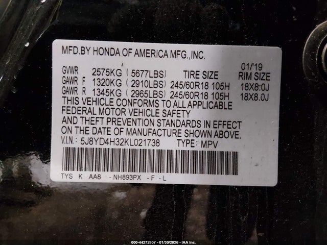 Aukcja sprzedaży 2019 Acura Mdx Standard, vin: 5J8YD4H32KL021738, numer aukcji: 44272807