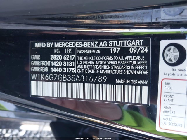 Aukcja sprzedaży 2025 Mercedes-benz S 580 4matic, vin: W1K6G7GB3SA316789, numer aukcji: 44272820