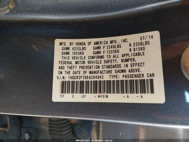 Honda ACCORD LX 2014 1HGCR2F39EA284943 Image 9