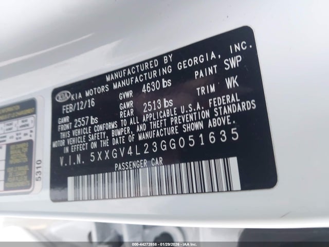 5XXGV4L23GG051635 KIA Optima Sxl Turbo
