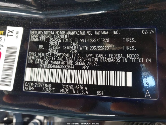 Toyota Highlander Limited 2024 5TDKDRAH6RS532644 Image 9