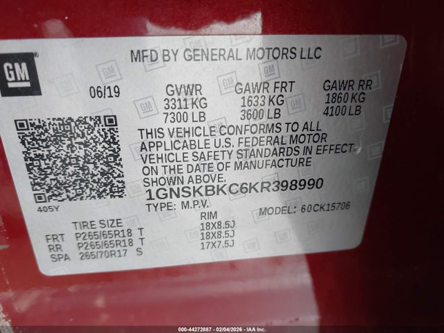 2019 CHEVROLET TAHOE 1GNSKBKC6KR398990 Photo 8