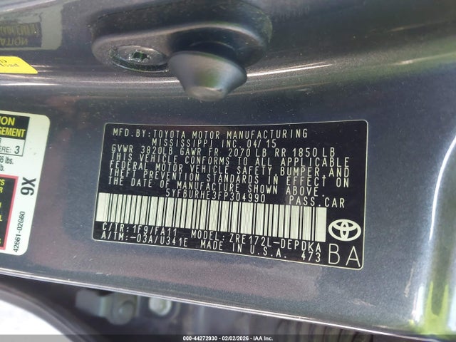 Toyota COROLLA L 2015 5YFBURHE3FP304990 Image 9